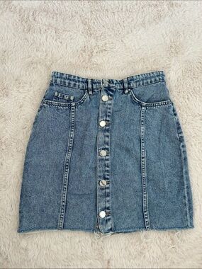 H&M Light Blue Button-Front Denim Mini Skirt